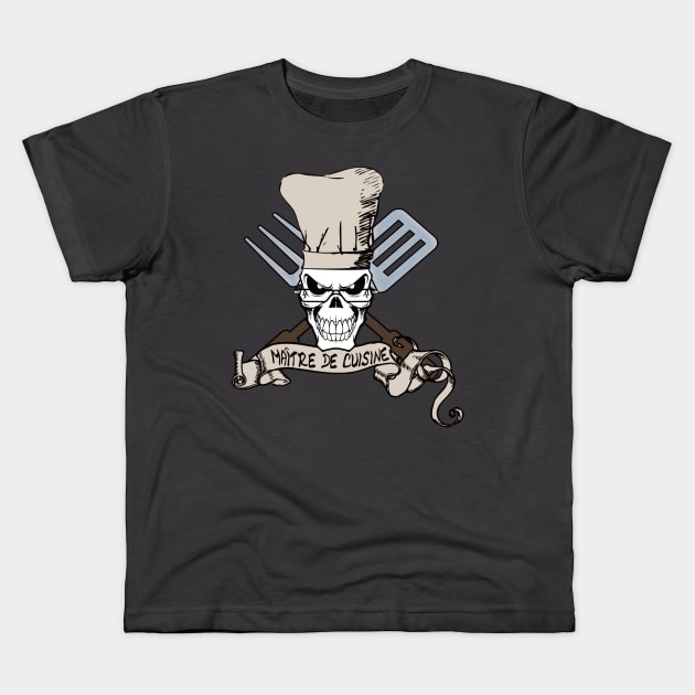 Maitre de Cuisine - Chef Skull Kids T-Shirt by Quentin1984